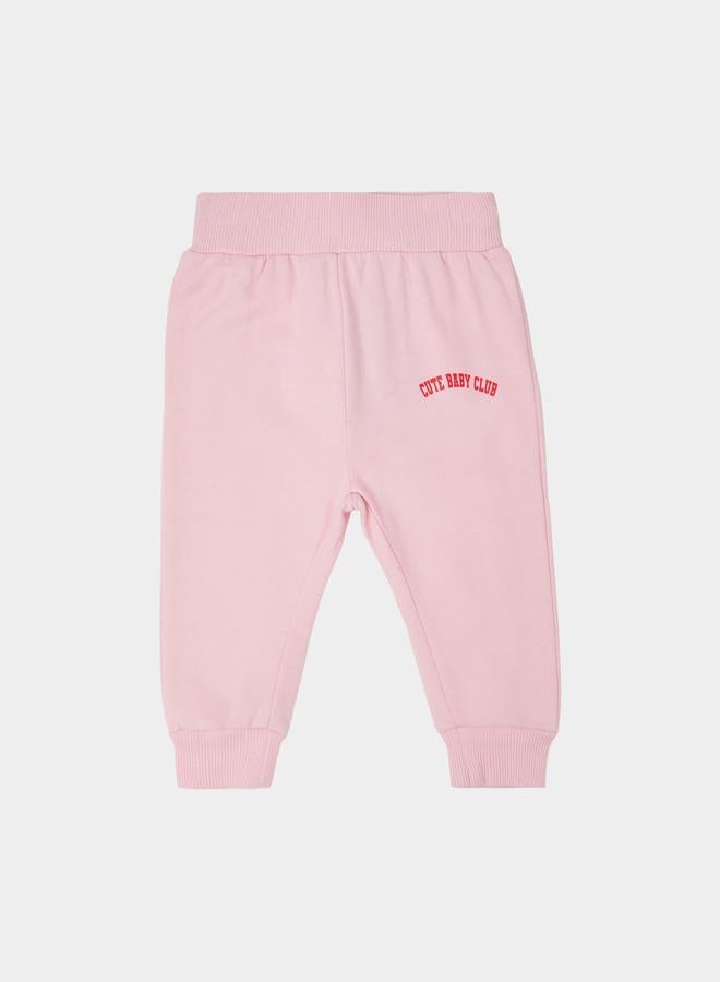 Styli Baby Girl Pink Side Placement Print Full Length Joggers - Image 2