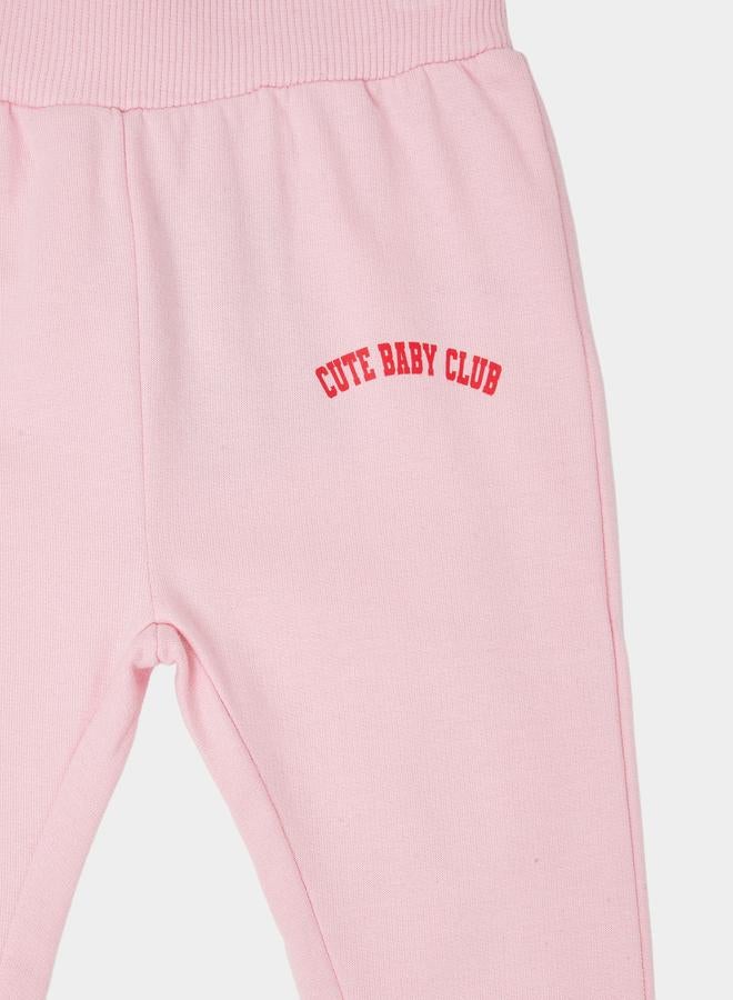 Styli Baby Girl Pink Side Placement Print Full Length Joggers - Image 4