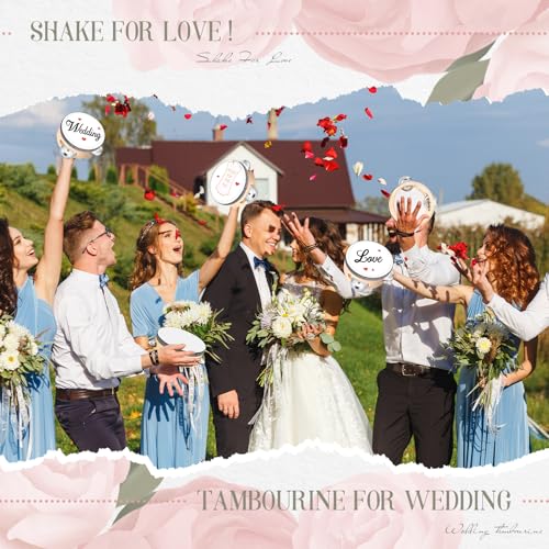 Lukmaa 36 Set 4 inch Wedding Tambourines Bulk for Adults Wooden Hand Held Drum with Metal Jingles, Gift Tags, White Tambourine Gift Musical Instrument for Church Wedding Party Favor - Image 3