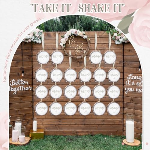 Lukmaa 36 Set 4 inch Wedding Tambourines Bulk for Adults Wooden Hand Held Drum with Metal Jingles, Gift Tags, White Tambourine Gift Musical Instrument for Church Wedding Party Favor - Image 4