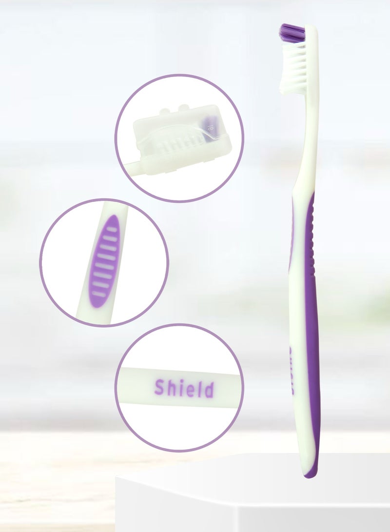 Shield Care فرشاة أسنان شيلد كير فالكون مع شعيرات منحنية، وصول عميق (رعاية عائلية - شعيرات متوسطة)، 4 ألوان - 4 قطع (عبوة من 1) - Image 3