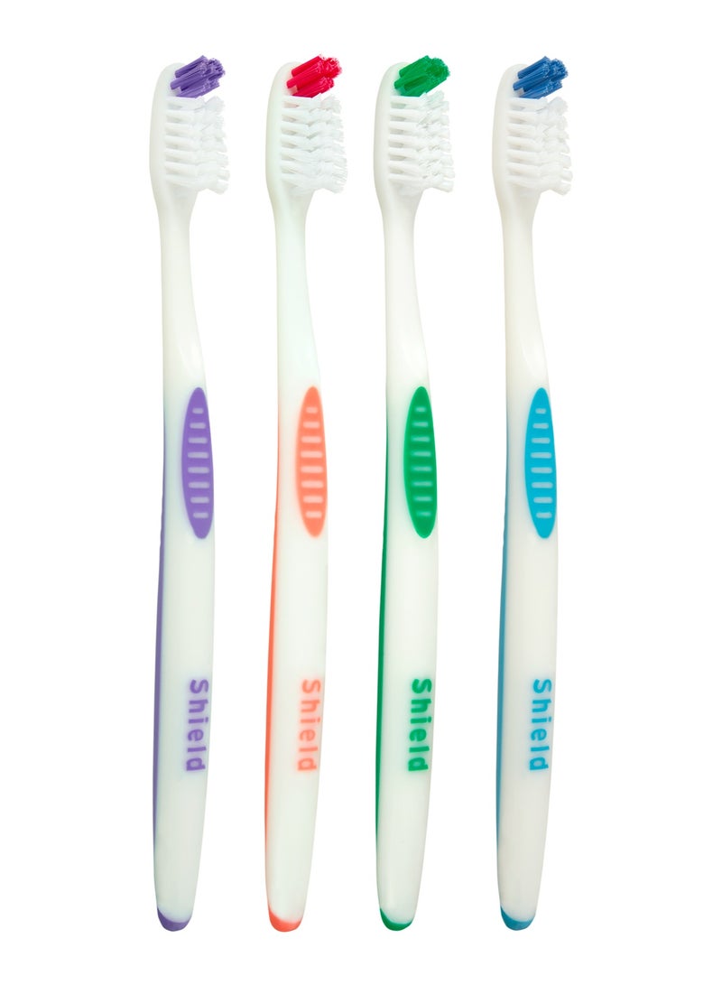 Shield Care فرشاة أسنان شيلد كير فالكون مع شعيرات منحنية، وصول عميق (رعاية عائلية - شعيرات متوسطة)، 4 ألوان - 4 قطع (عبوة من 1) - Image 1