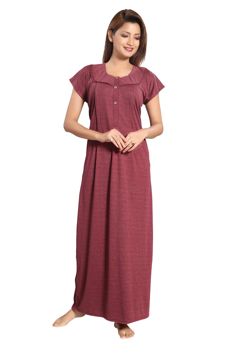 Fabme Women's Cotton Textured Floor Length Nursing Nighty (Maroon_free size_NW0142_Maroon_Free Size) - Image 2