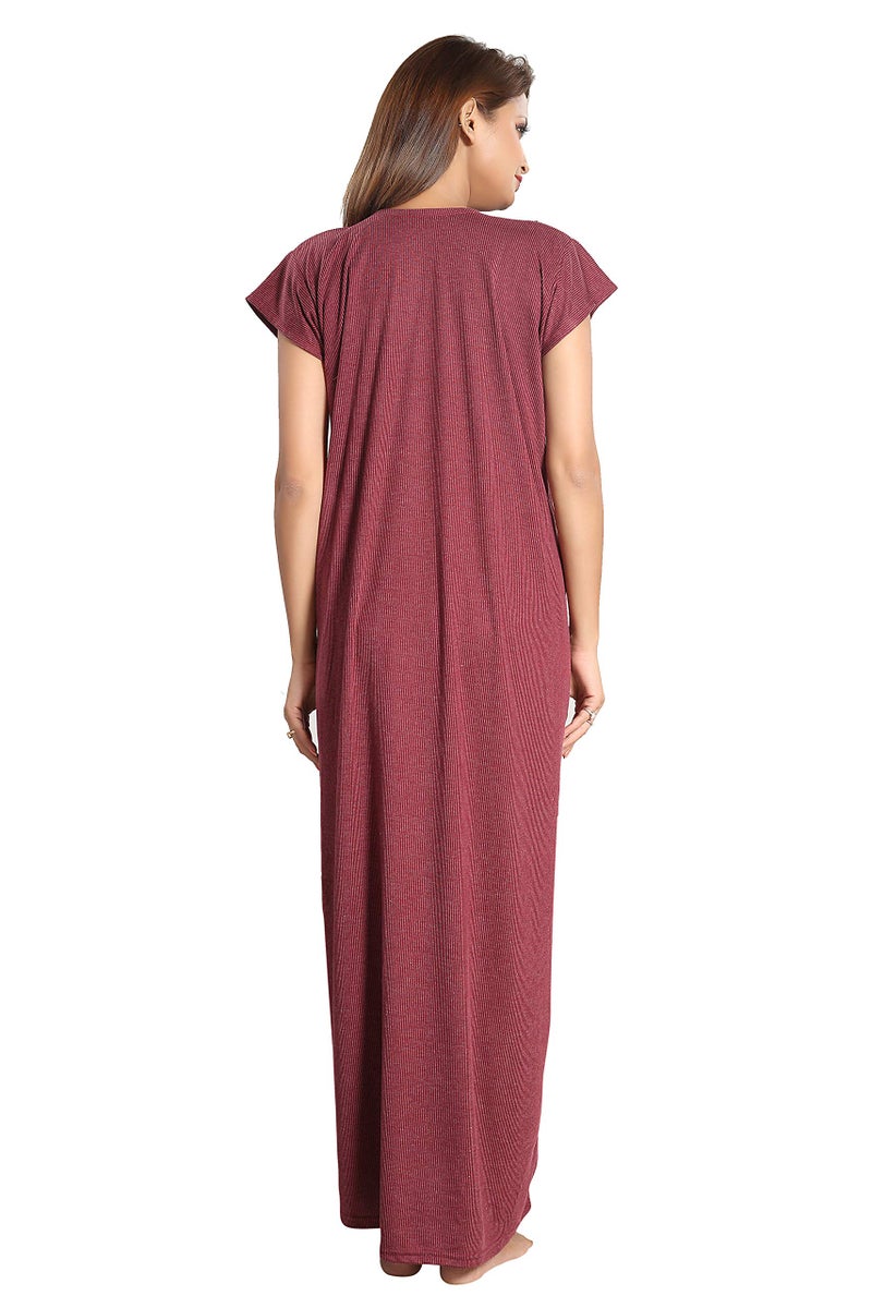 Fabme Women's Cotton Textured Floor Length Nursing Nighty (Maroon_free size_NW0142_Maroon_Free Size) - Image 4