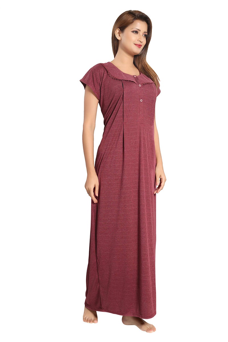 Fabme Women's Cotton Textured Floor Length Nursing Nighty (Maroon_free size_NW0142_Maroon_Free Size) - Image 3