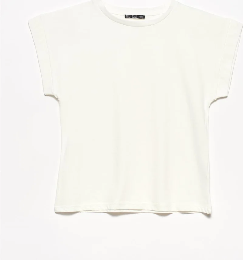 Dilvin Women's Ecru Crew Neck Combed Cotton Blouse