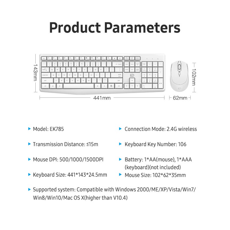 FUDE Wireless Keyboard Combo 2.4G Wireless Ergonomic Keycap Arc Splash-Proof Design - Plug and Play for Windows Mac OS X - Image 4