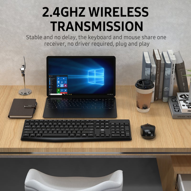 FUDE Wireless Keyboard Combo 2.4G Wireless Ergonomic Keycap Arc Splash-Proof Design - Plug and Play for Windows Mac OS X - Image 5