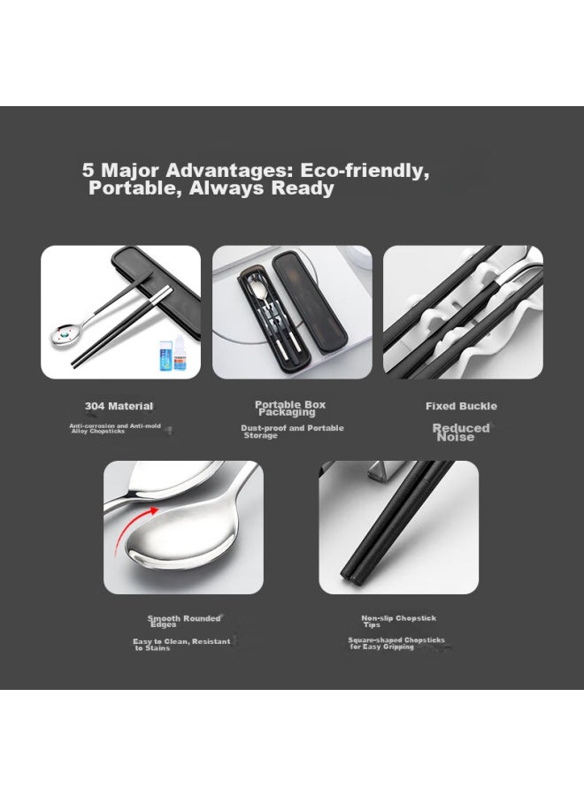 GRASEY Guangyi 304 Stainless Steel Spoon + Alloy Chopsticks, Portable Cutlery Set For Single Person, Student Travel Three-piece Set Gy7629 - Image 3