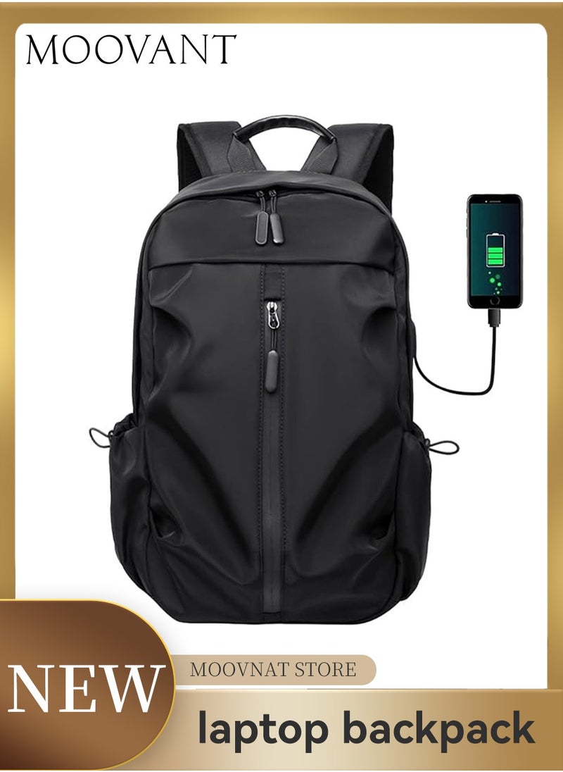 Moovant - Fashion Laptop Backpack, Lightweight Waterproof Backpack Laptop Bag, with USB Charger Port Fits 14 Inch Laptop, Travel Backpack, School Bookbag, Daypack, Black - Image 1