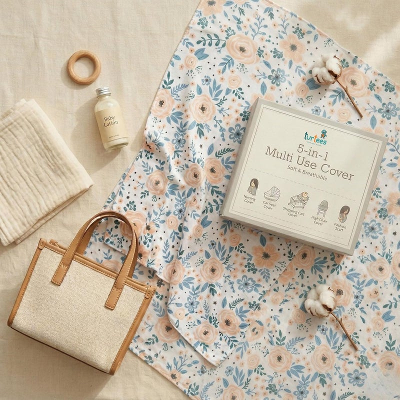 ترتيس غطاء متعدد الاستخدامات 5 في 1 للأطفال والرضع – قماش ناعم ومسامي – نقشة ديناصورات – للرضاعة، مقعد السيارة، عربة التسوق، الكرسي العالي والوشاح | من الولادة - Image 5