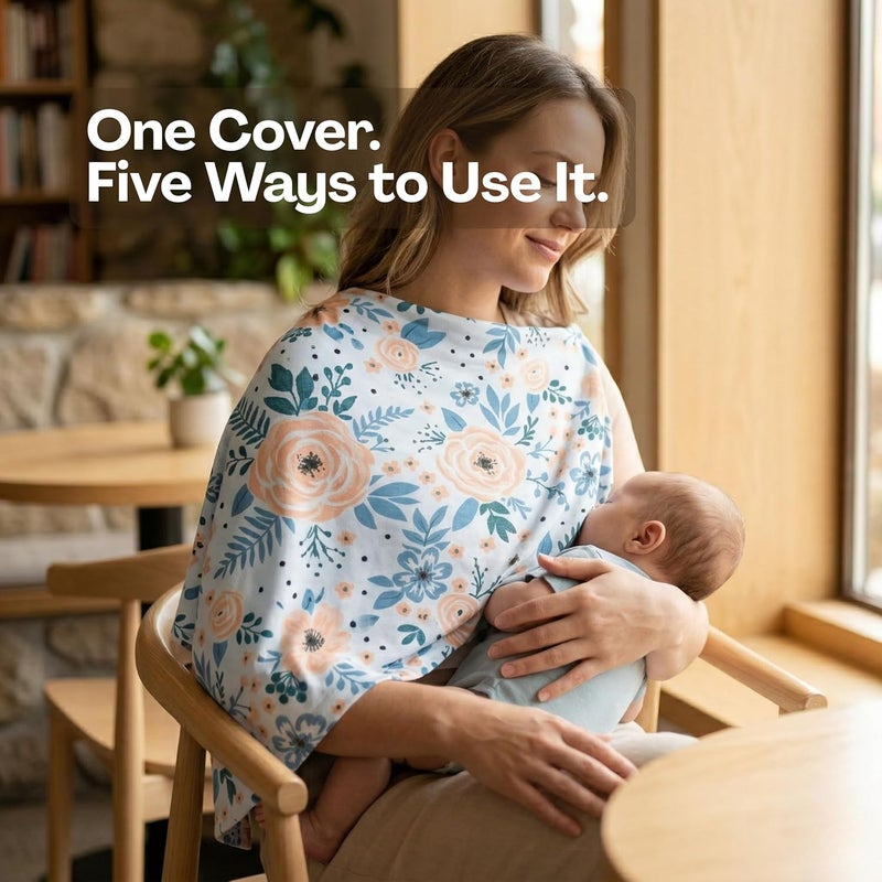 ترتيس غطاء متعدد الاستخدامات 5 في 1 للأطفال والرضع – قماش ناعم ومسامي – نقشة ديناصورات – للرضاعة، مقعد السيارة، عربة التسوق، الكرسي العالي والوشاح | من الولادة - Image 2