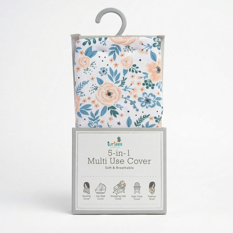 ترتيس غطاء متعدد الاستخدامات 5 في 1 للأطفال والرضع – قماش ناعم ومسامي – نقشة ديناصورات – للرضاعة، مقعد السيارة، عربة التسوق، الكرسي العالي والوشاح | من الولادة - Image 1