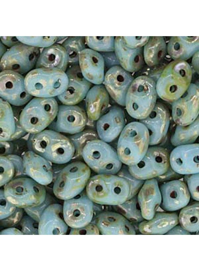 SuperDuo E Blue Picasso Superduo Czech Two Hole Seed Beads 2.5X5Mm 24 Grams