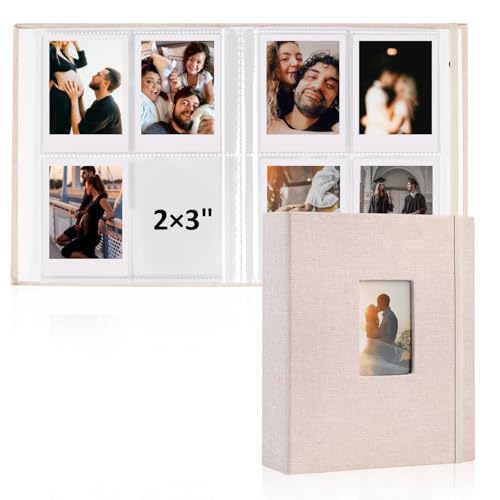 vivinin 2PCS Polaroid Photo Album, 2x3 Inch Pockets Mini Photo Album for 104 Pockets Hold 208 Pictures, Linen Hardcover Polaroid Album Book for Photos Family Anniversaries Baby Vacations (Off-white) - Image 1
