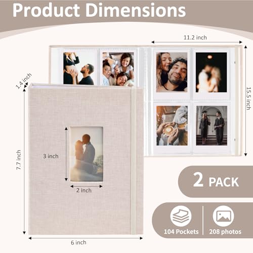 vivinin 2PCS Polaroid Photo Album, 2x3 Inch Pockets Mini Photo Album for 104 Pockets Hold 208 Pictures, Linen Hardcover Polaroid Album Book for Photos Family Anniversaries Baby Vacations (Off-white) - Image 2