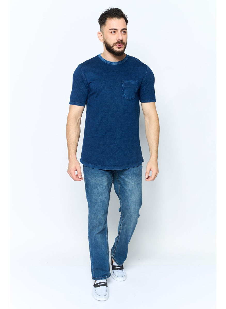 Project Essentials - Men Crew Neck Short Sleeve Solid T Shirt, Navy - Image 1