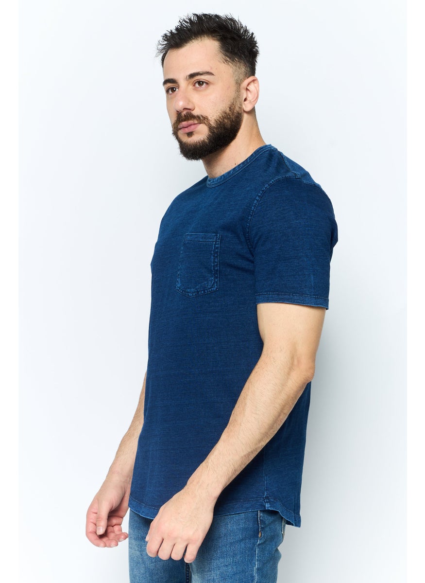 Project Essentials - Men Crew Neck Short Sleeve Solid T Shirt, Navy - Image 1