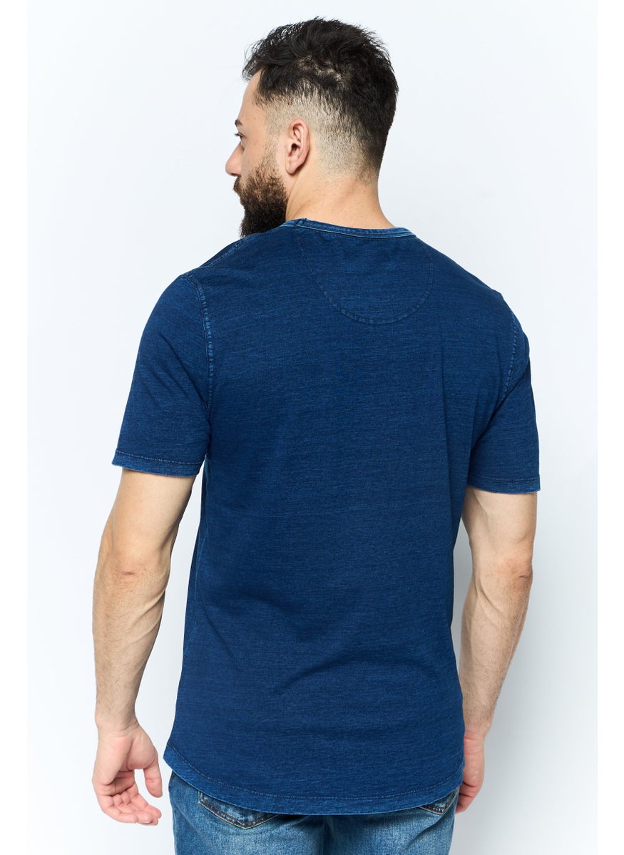 Project Essentials - Men Crew Neck Short Sleeve Solid T Shirt, Navy - Image 1