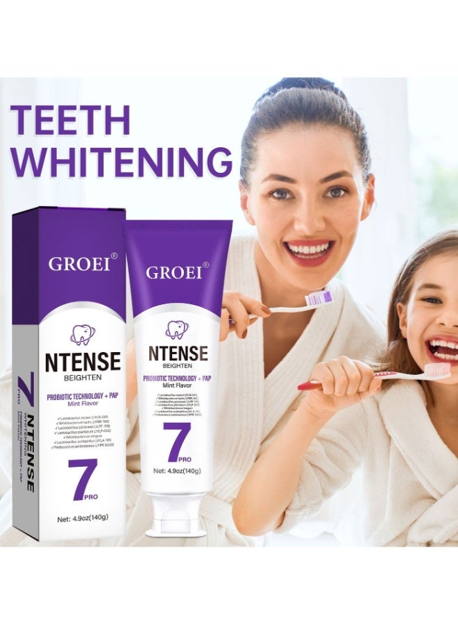 جروي 2-PACKS 7pro Intense Toothpaste, 7pro Intense Whitening Toothpaste With 7 Probiotics For Teeth, Natural Deep Cleaning Care toothpaste, Deep Enamel Repair  Long-Lasting Freshness (140g*2) - Image 2