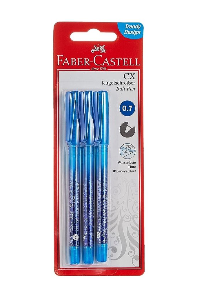 FABER-CASTELL 3-Piece CX Ball Pen 0.7mm Tip Blue Ink - Image 1