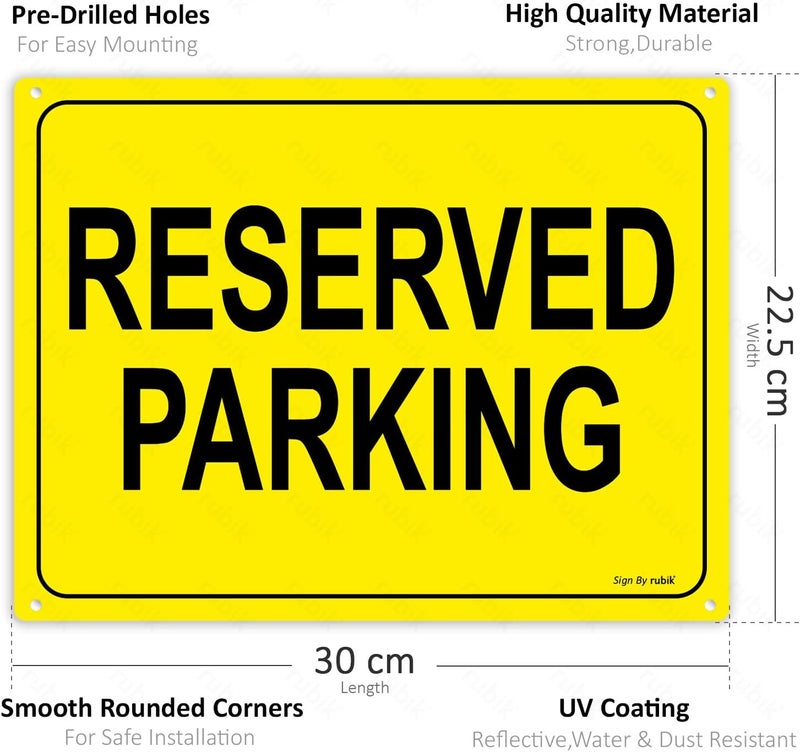 Rubik Acrylic Reserved Parking Sign 30x22.5cm, A4 Size Reflective UV Protected Weather Resistant Plastic Large Sign - Yellow/Black (1) - Image 3