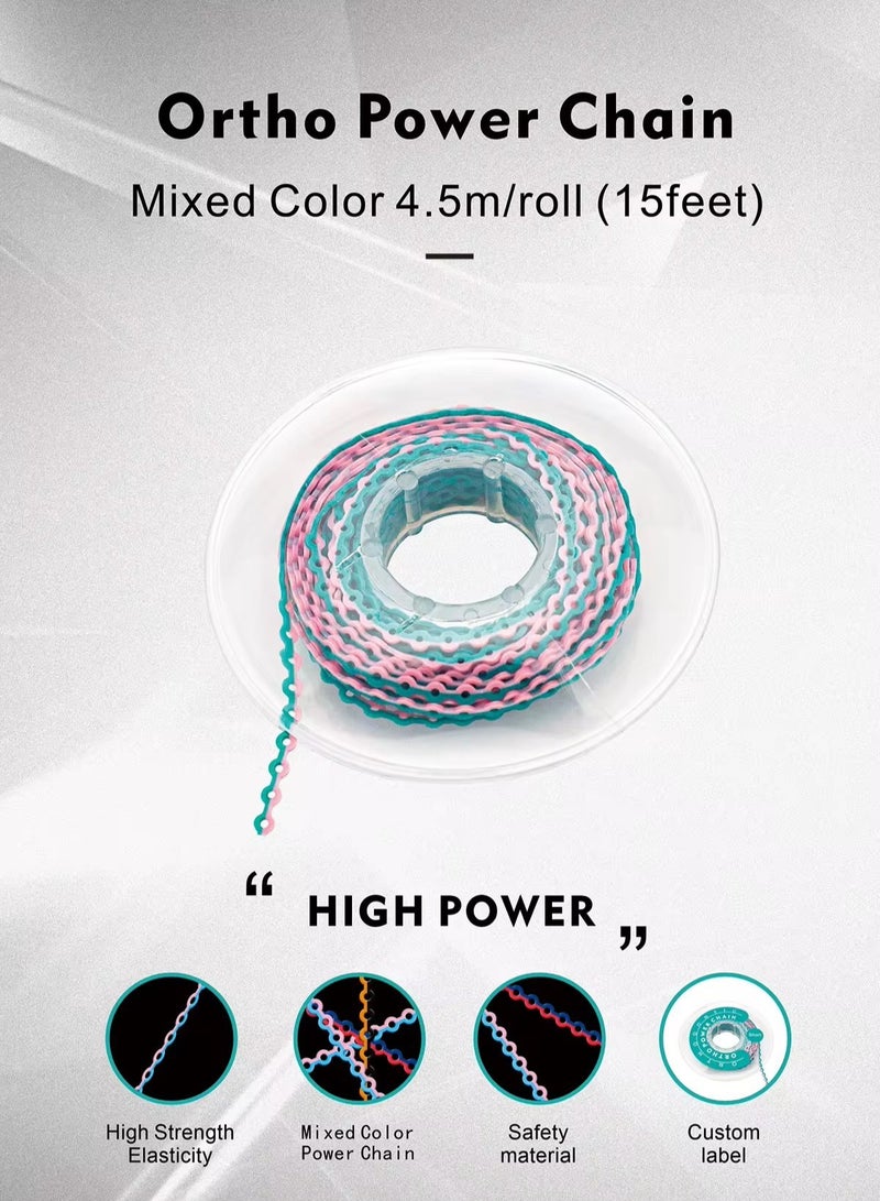 سلاسل تقويم الأسنان الكهربائية لتقويم الأسنان سلاسل مطاطية مرنة مختلطة الألوان لعلاج تقويم الأسنان، 15 قدم/لفة (أزرق أخضر) - Image 2