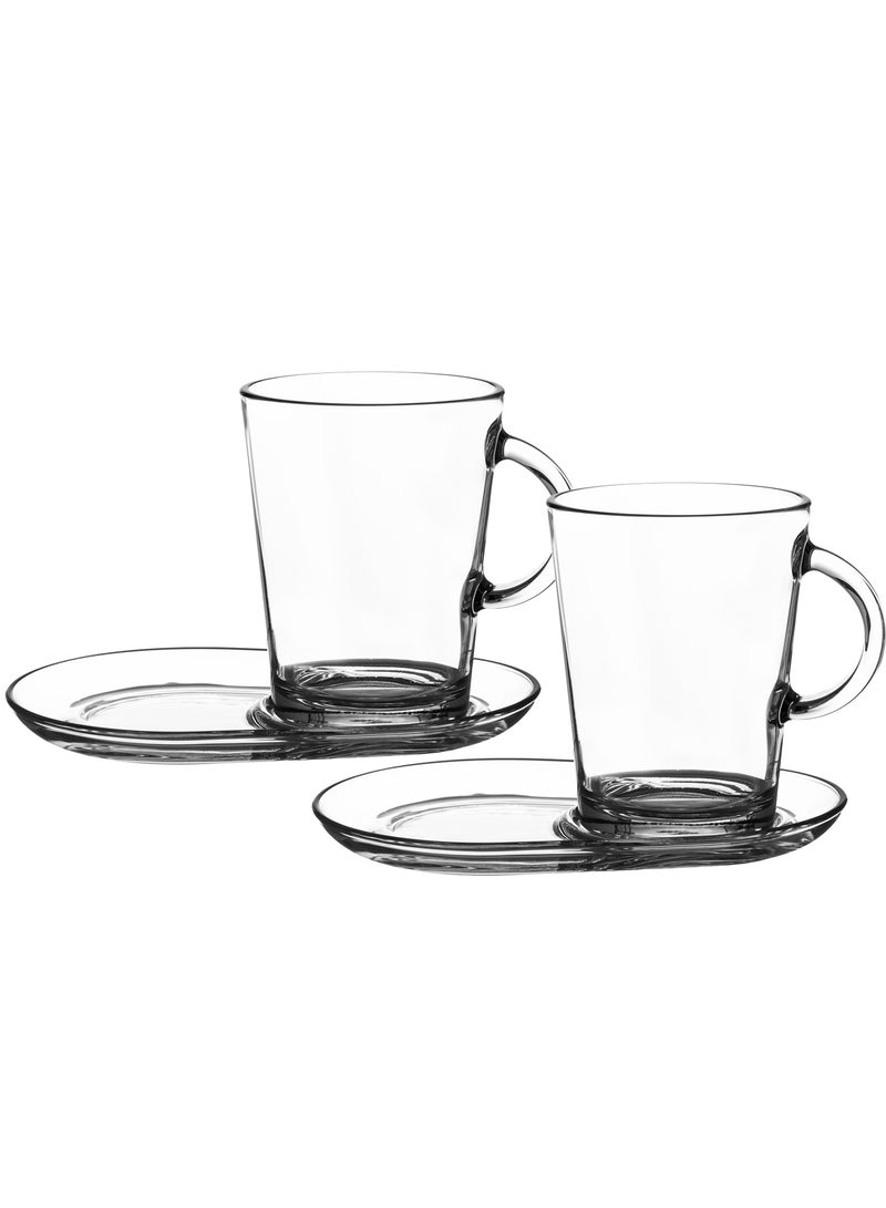 باساباش طقم 2 كوب مع 2 صحن زجاج تركي السعة 400 مل - Image 1