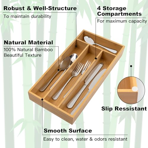 Conflech Silverware Organizer - Bamboo Kitchen Drawer Utensil Holder with 4 Slots (Natural) - Image 5