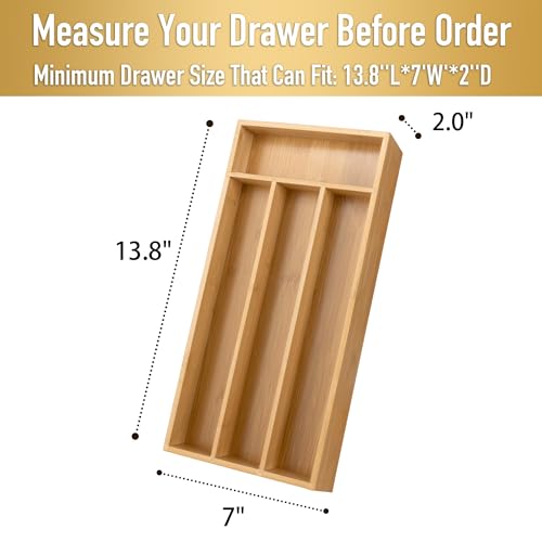 Conflech Silverware Organizer - Bamboo Kitchen Drawer Utensil Holder with 4 Slots (Natural) - Image 2