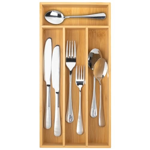 Conflech Silverware Organizer - Bamboo Kitchen Drawer Utensil Holder with 4 Slots (Natural) - Image 1