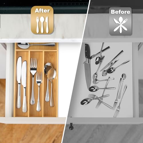 Conflech Silverware Organizer - Bamboo Kitchen Drawer Utensil Holder with 4 Slots (Natural) - Image 3