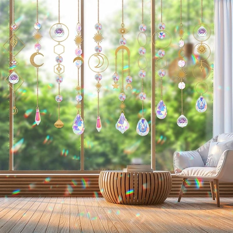 HYBEADS 200 قطعة من ادوات صنع صائد الشمس ذاتية الصنع للبالغين، لوازم صائد الشمس الكريستالية من الزجاج الملون للتعليق في الاماكن المغلقة والمفتوحة والحديقة وديكور الكريسماس مع سلاسل قلادات لصنع - Image 4