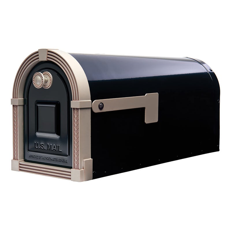 Brunswick Large Steel Post Mount Mailbox Black with Brushed Nickel