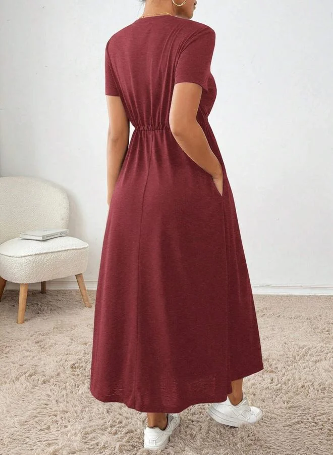 تايك تو فستان ميدي بحافة واسعة وأكمام قصيرة