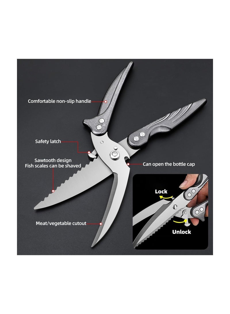 SYOSI مقصات المطبخ، مقصات دجاج ثقيلة، مقصات متعددة الأغراض فائقة الحدة مصنوعة من الفولاذ المقاوم للصدأ، مقصات دجاج احترافية للعظام، الدجاج، اللحم، السمك، الخضروات، مقصات الشواء - Image 2