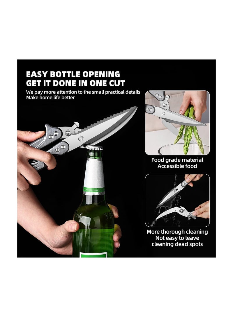 SYOSI مقصات المطبخ، مقصات دجاج ثقيلة، مقصات متعددة الأغراض فائقة الحدة مصنوعة من الفولاذ المقاوم للصدأ، مقصات دجاج احترافية للعظام، الدجاج، اللحم، السمك، الخضروات، مقصات الشواء - Image 3