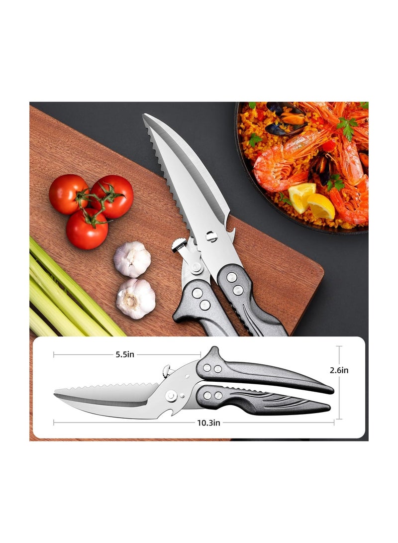 SYOSI مقصات المطبخ، مقصات دجاج ثقيلة، مقصات متعددة الأغراض فائقة الحدة مصنوعة من الفولاذ المقاوم للصدأ، مقصات دجاج احترافية للعظام، الدجاج، اللحم، السمك، الخضروات، مقصات الشواء - Image 5