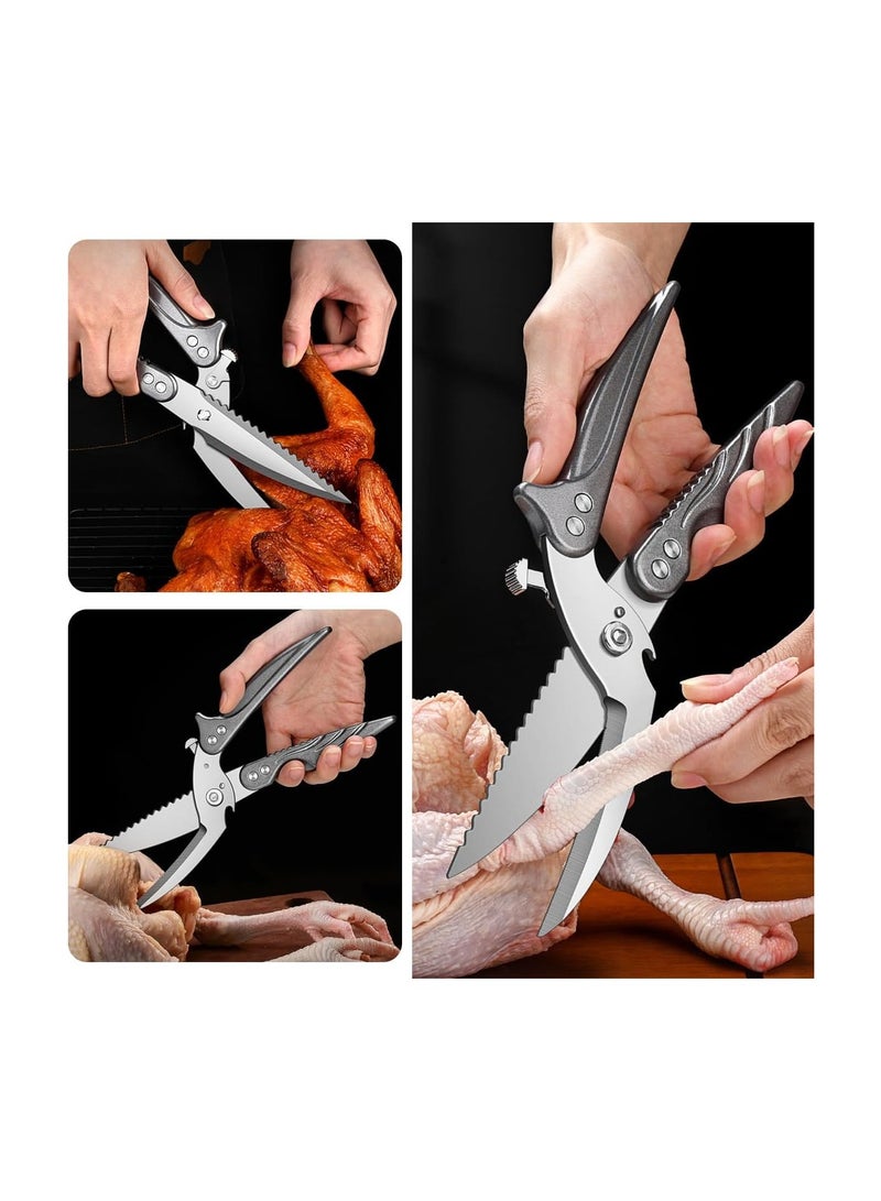 SYOSI مقصات المطبخ، مقصات دجاج ثقيلة، مقصات متعددة الأغراض فائقة الحدة مصنوعة من الفولاذ المقاوم للصدأ، مقصات دجاج احترافية للعظام، الدجاج، اللحم، السمك، الخضروات، مقصات الشواء - Image 4