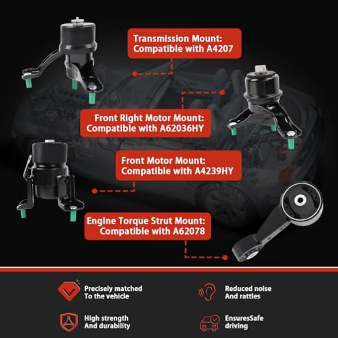 QRYIPPDM Engine Motor & Transmission Mount Compatible with 2005 2006 2007 Avalon 3.5L V6 Auto Set 4pc A4239HY A62036HY A62078 A4207 - Image 2