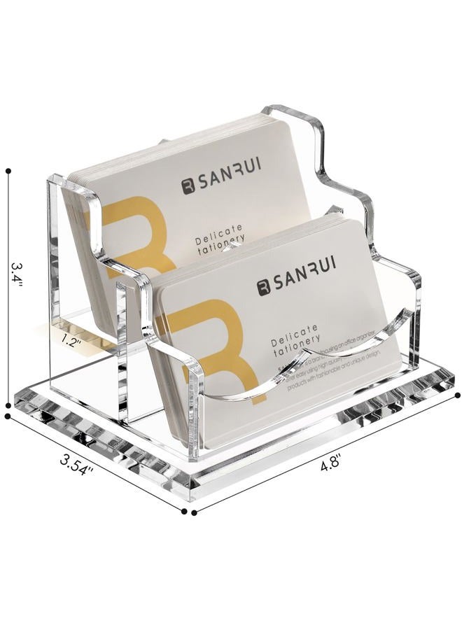 SANRUI Clear Horizontal Business Card Holder Stand for Desk, Acrylic Desktop Display Name Cards Holders Organizer Storage Rack,for Exhibition, Home , Office ,2 Tier 2 Pocket , 120 Card Capacity - Image 2