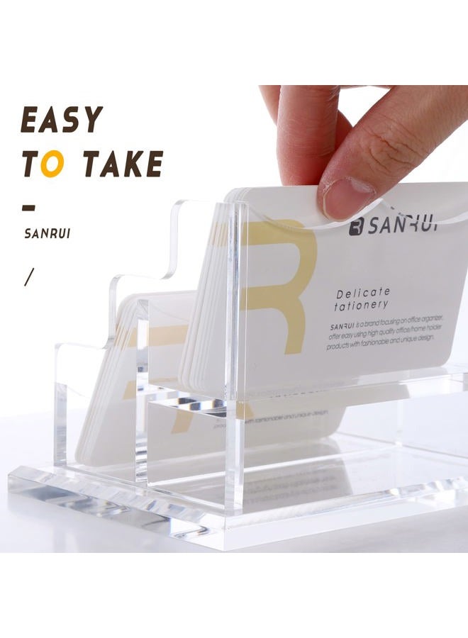 SANRUI Clear Horizontal Business Card Holder Stand for Desk, Acrylic Desktop Display Name Cards Holders Organizer Storage Rack,for Exhibition, Home , Office ,2 Tier 2 Pocket , 120 Card Capacity - Image 3