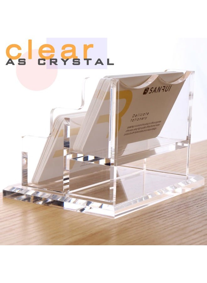 SANRUI Clear Horizontal Business Card Holder Stand for Desk, Acrylic Desktop Display Name Cards Holders Organizer Storage Rack,for Exhibition, Home , Office ,2 Tier 2 Pocket , 120 Card Capacity - Image 5
