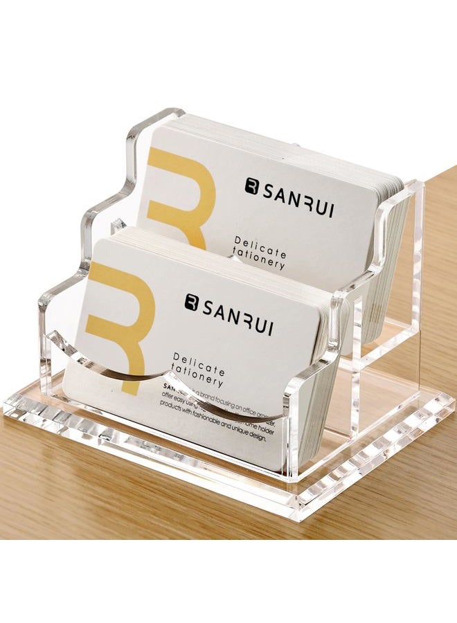 SANRUI Clear Horizontal Business Card Holder Stand for Desk, Acrylic Desktop Display Name Cards Holders Organizer Storage Rack,for Exhibition, Home , Office ,2 Tier 2 Pocket , 120 Card Capacity - Image 1