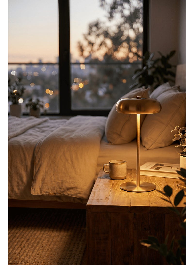 Bauhaus Rechargeable Cordless Table Lamp - Metal Mushroom Bedside LED Lamp, Vintage Japanese Inspired Ambient Lighting for Bedroom, Restaurant, Café, & Office - Portable & Dimmable - Image 1