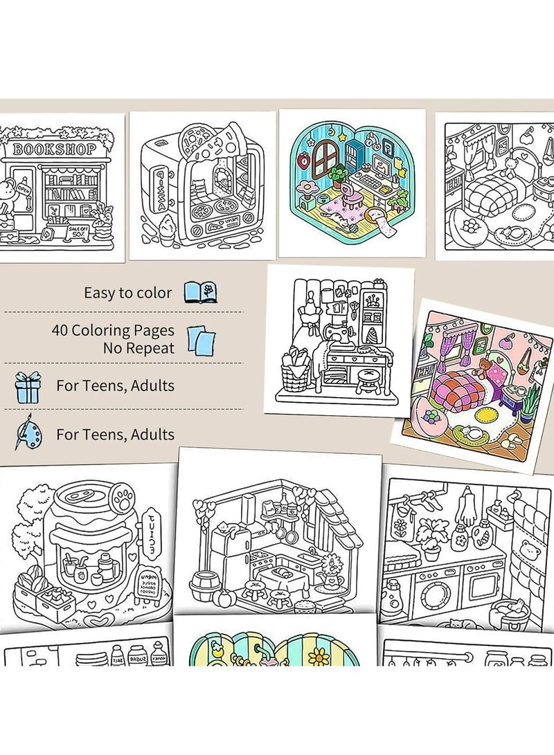 Cozy & Cute Coloring Book, Cute Colouring Book with Easy and Simple Designs, Relaxation in Comfortable Spaces with Adorable Goods for Adults & Teens - Image 5
