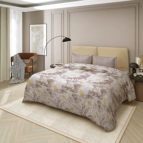 Nendle 400 TC Floral Pattern Cotton Super King Size Bedsheets 108X108 Inches with Contrast Pillow Covers (Floral Texture, Pack of 3), Clear - Image 1