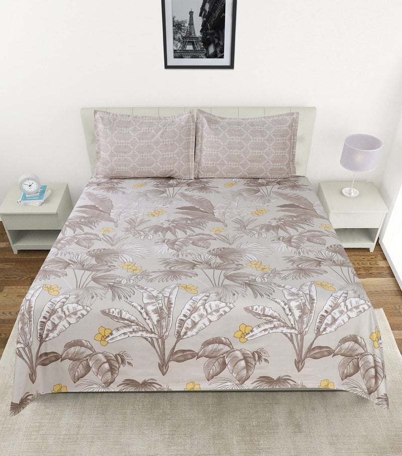 Nendle 400 TC Floral Pattern Cotton Super King Size Bedsheets 108X108 Inches with Contrast Pillow Covers (Floral Texture, Pack of 3), Clear - Image 4
