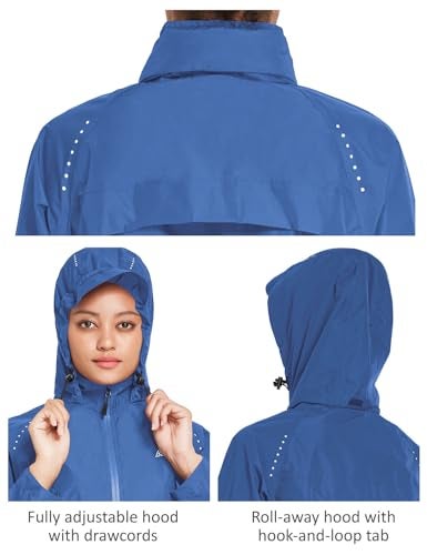 baleaf Women's Running Rain Jackets Waterproof Hooded Windbreaker Packable Lightweight Cycling Jacket Reflective Dark Blue L - Image 5