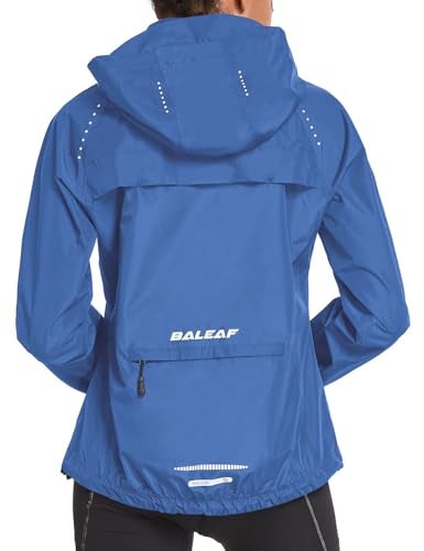 baleaf Women's Running Rain Jackets Waterproof Hooded Windbreaker Packable Lightweight Cycling Jacket Reflective Dark Blue L - Image 1